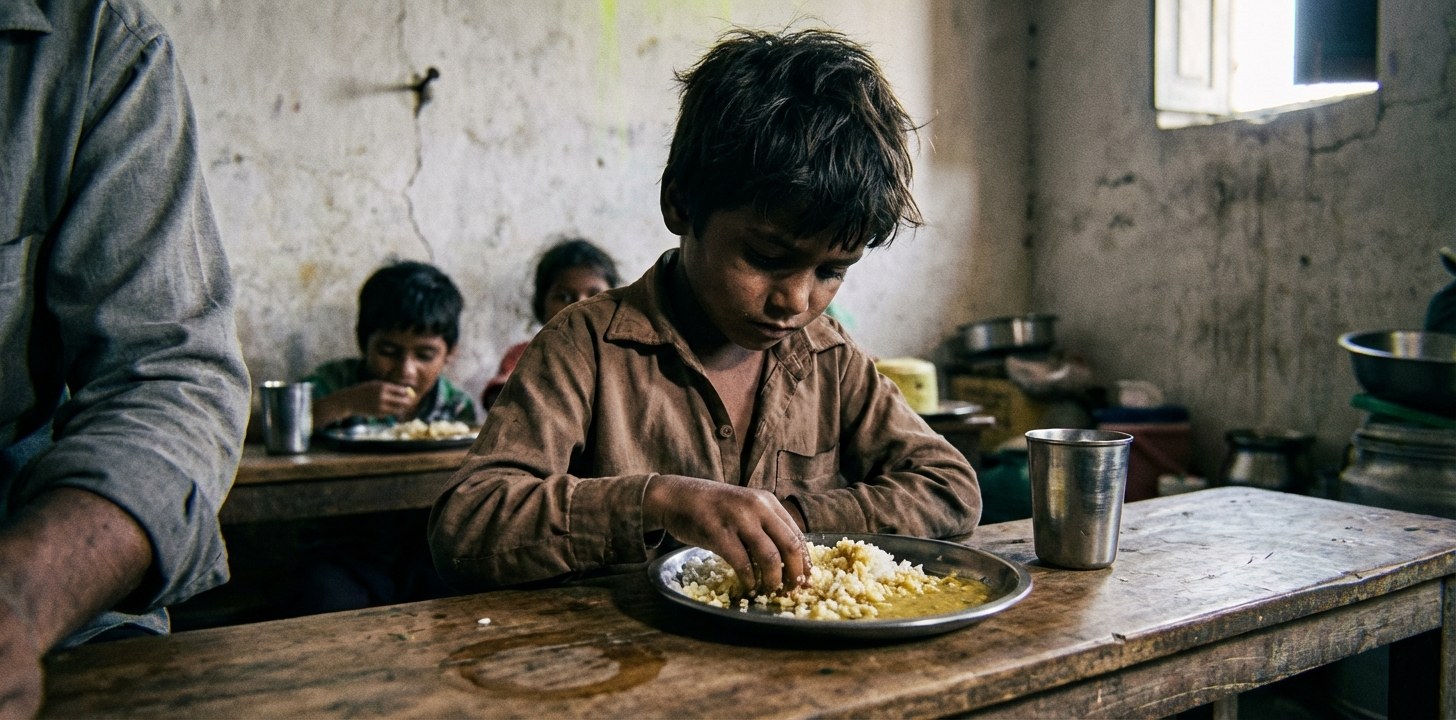Children receiving meals at a community feeding programme